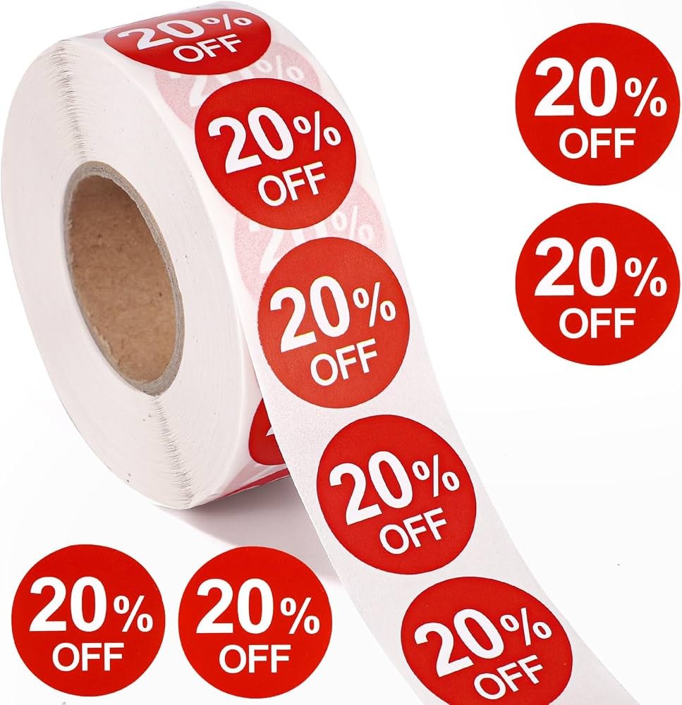 Roll stiker promosi diskon 20% tercetak